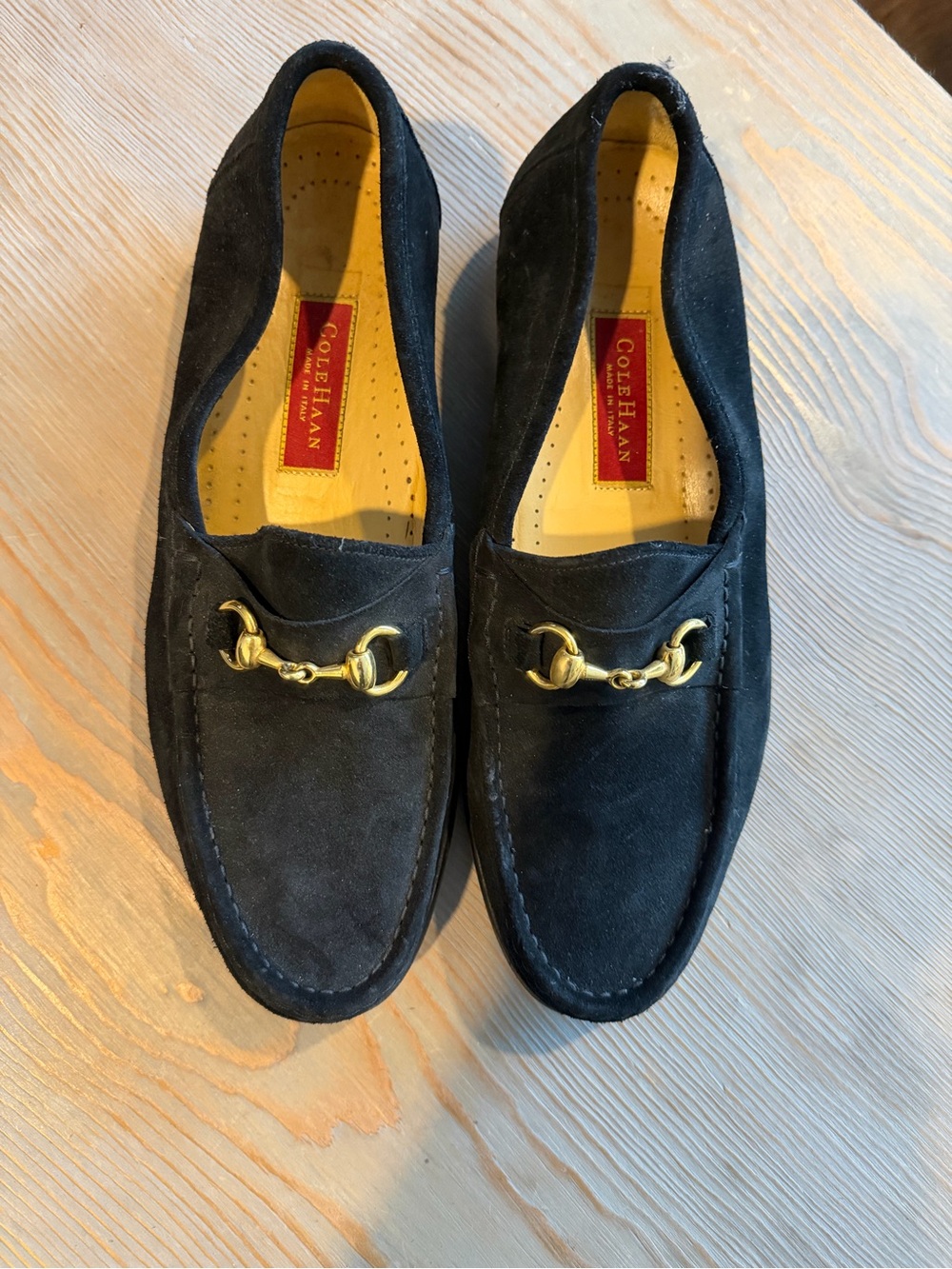 Cole Haan Black Suede Loafers with Gold Horsebit